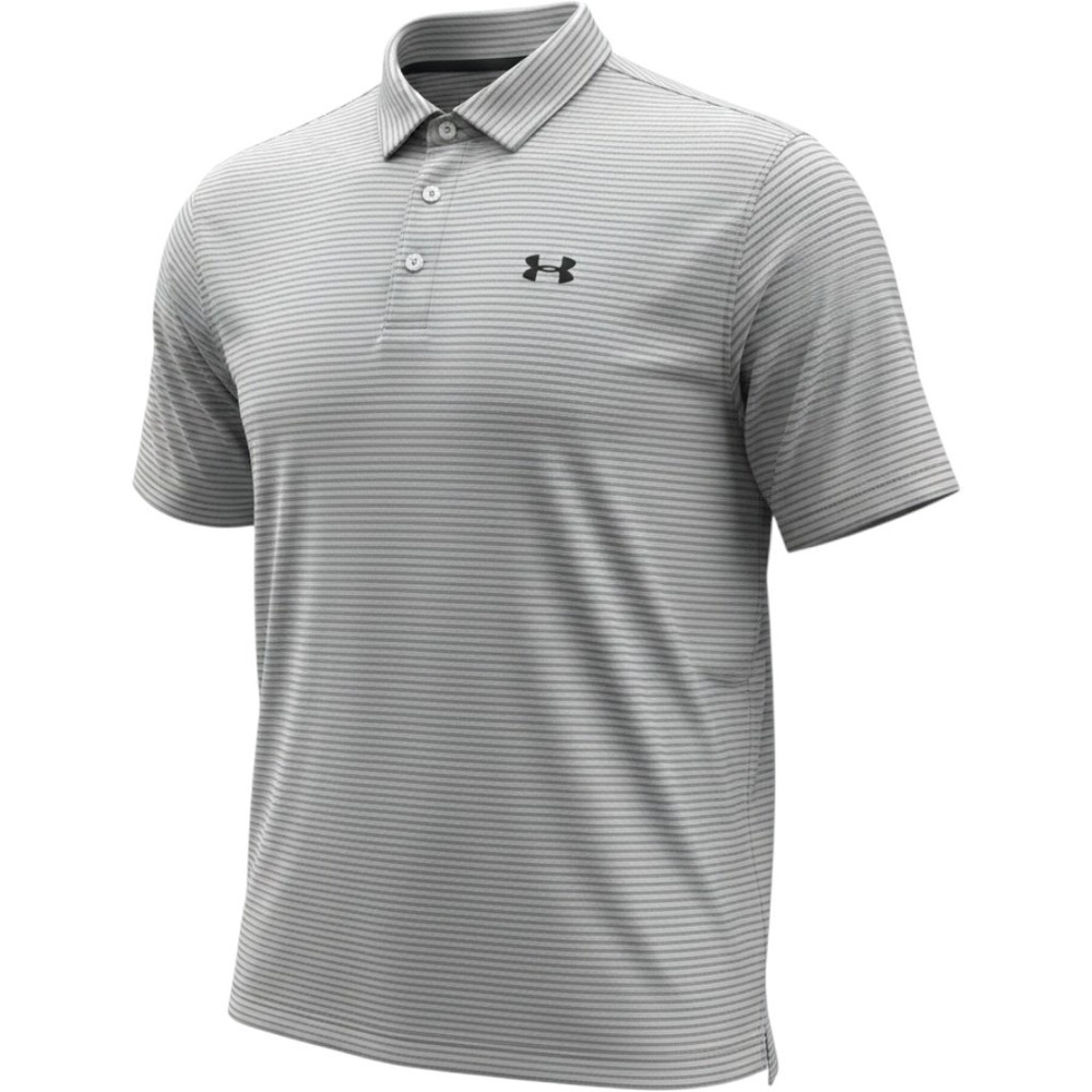 Under Armour Polo Shirt Mens 2XL HeatGear Striped Gray White Loose Fit Golf Tee